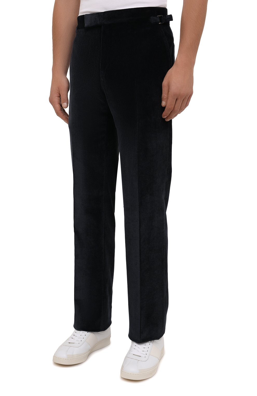 Мужские брюки TOM FORD темно-синего цвета, арт. 2VER22/610041 | Фото 3 (Длина (брюки, джинсы): Стандартные; Случай: Повседневный; Материал внешний: Синтетический материал, Хлопок; Материал подклада: Купро; Стили: Кэжуэл)