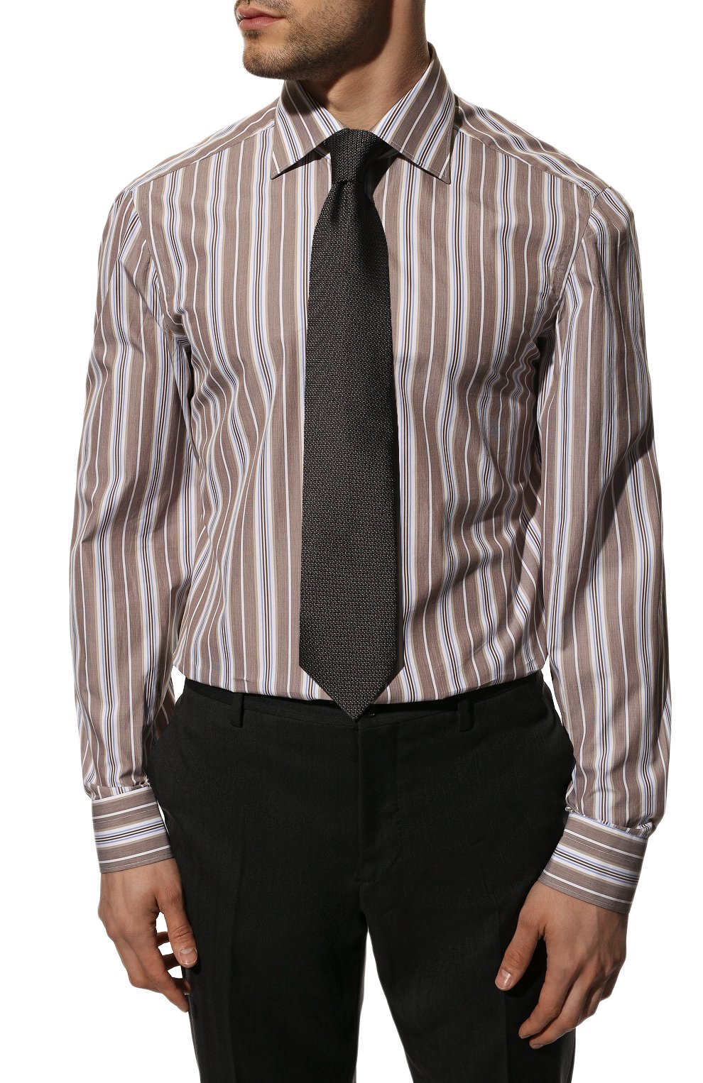 Мужская хлопковая сорочка KITON коричневого цвета, арт. EE/249104 | Фото 3 (Манжеты: На пуговицах; Воротник: Кент; Рукава: Длинные; Длина (для топов): Стандартные; Принт: С принтом; Материал внешний: Хлопок; Стили: Классический; Случай: Формальный)
