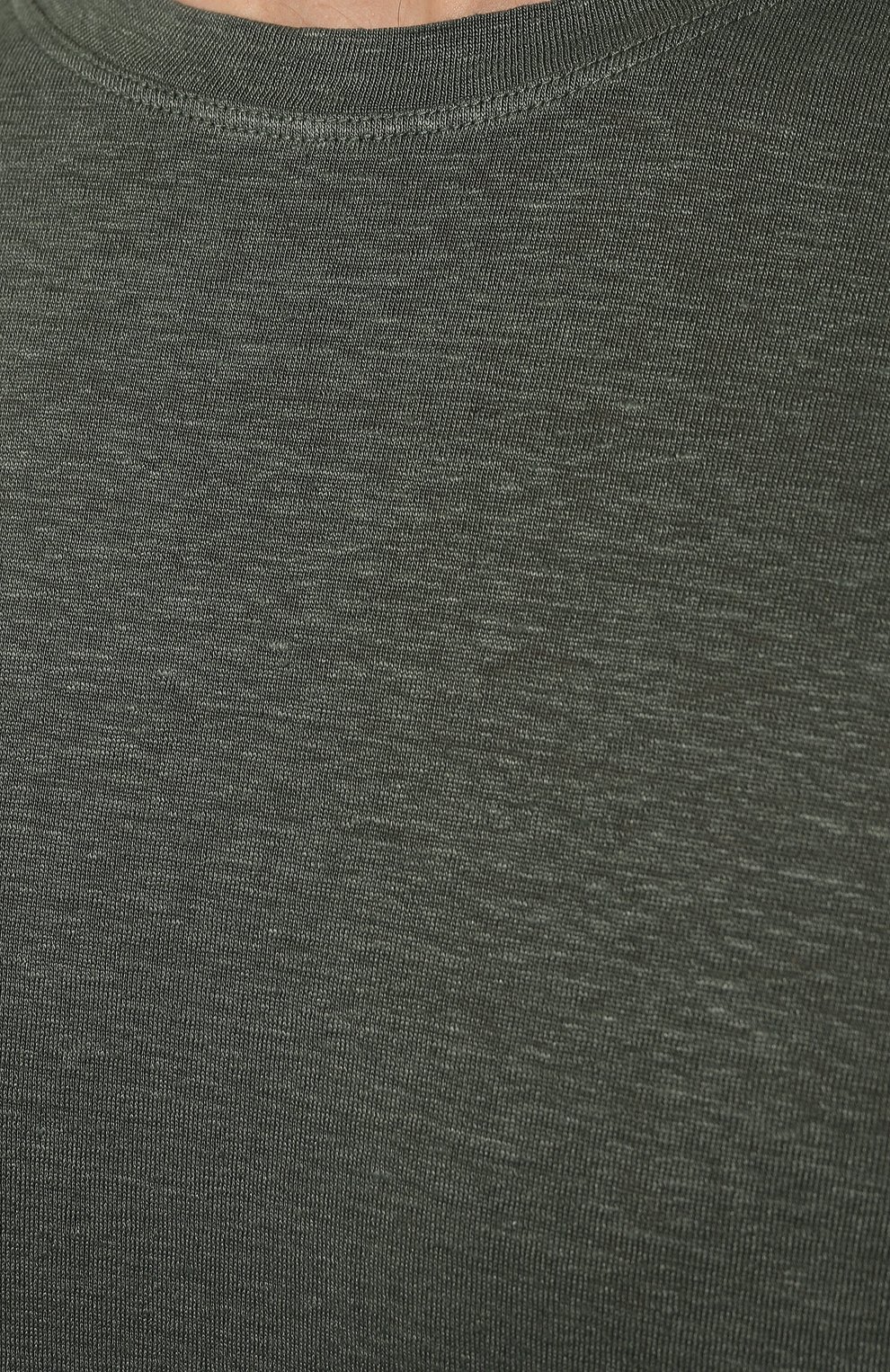 Мужская льняная футболка ANDREA CAMPAGNA темно-зеленого цвета, арт. TSMC/JERLIN | Фото 5 (Принт: Без принта; Рукава: Короткие; Длина (для топов): Стандартные; Материал внешний: Лен; Стили: Кэжуэл)
