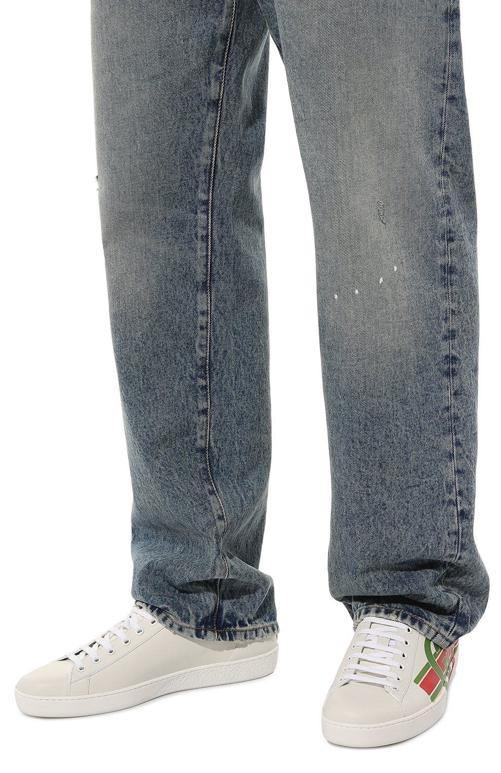Мужские кожаные кеды GUCCI кремвого цвета, арт. 576136 A38V0 | Фото 3 (Материал  сплава: Проставлено; Стили: Классический; Подошва: Плоская; Драгоценные камни: Проставлено)
