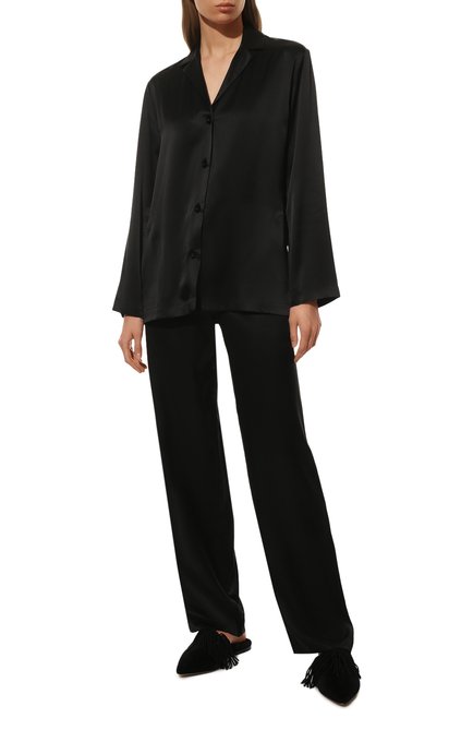Женская шелковая пижама LA PERLA черного цвета, арт. 0020288 | Фото 2 (Длина (брюки, джинсы): Стандартные; Материал внешний: Шелк; Длина (для топов): Стандартные; Рукава: Длинные; Длина Ж (юбки, платья, шорты): Мини; Региональные ограничения белый список (Axapta Mercury): RU)