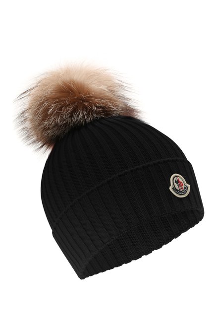 Детского шерстяная шапка с мехом MONCLER черного цвета, арт. G2-954-3B711-10-04S01 | Фото 1 (Материал: Шерсть, Текстиль)