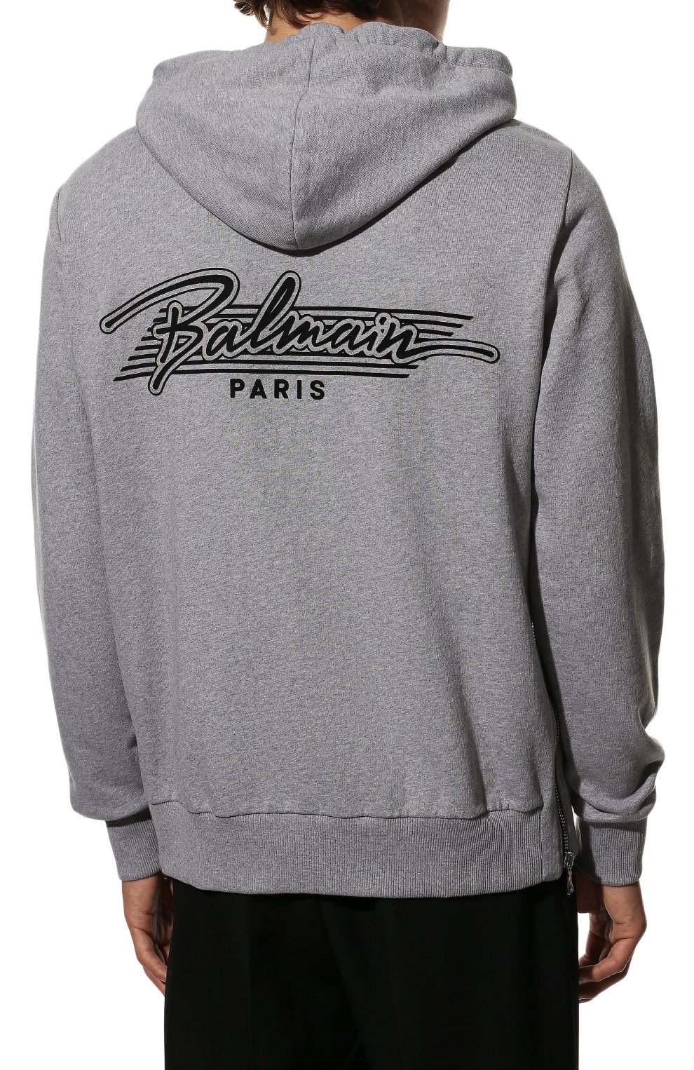 Мужской хлопковая толстовка BALMAIN серого цвета, арт. VH1JR010/B033 | Фото 4 (Рукава: Длинные; Мужское Кросс-КТ: Толстовка-одежда; Длина (для топов): Стандартные; Стили: Гранж; Материал внешний: Хлопок)