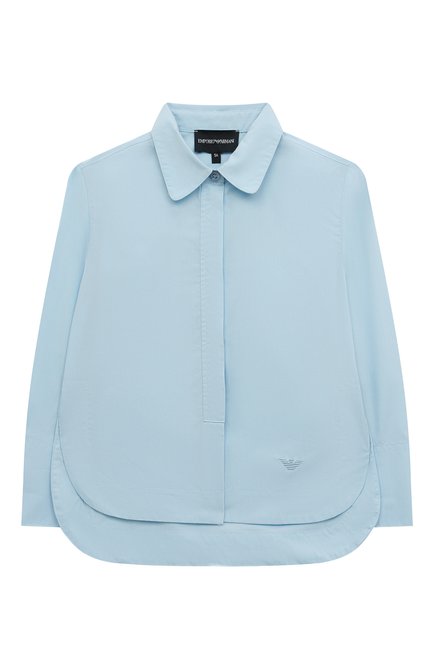 Детское хлопковая блузка EMPORIO ARMANI голубого цвета, арт. 6L3C63/2N0FZ | Фото 1 (Рукава: Длинные; Материал внешний: Хлопок; Стили: Классический)