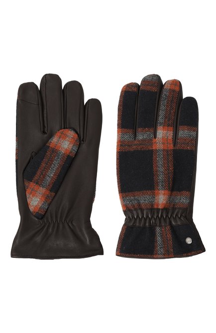 Мужские комбинированные перчатки ROECKL темно-коричневого цвета, арт. 13013-943 | Фото 2 (Материал: Натуральная кожа, Синтетический материал, Текстиль; Материал сплава: Проставлено; Нос: Не проставлено)