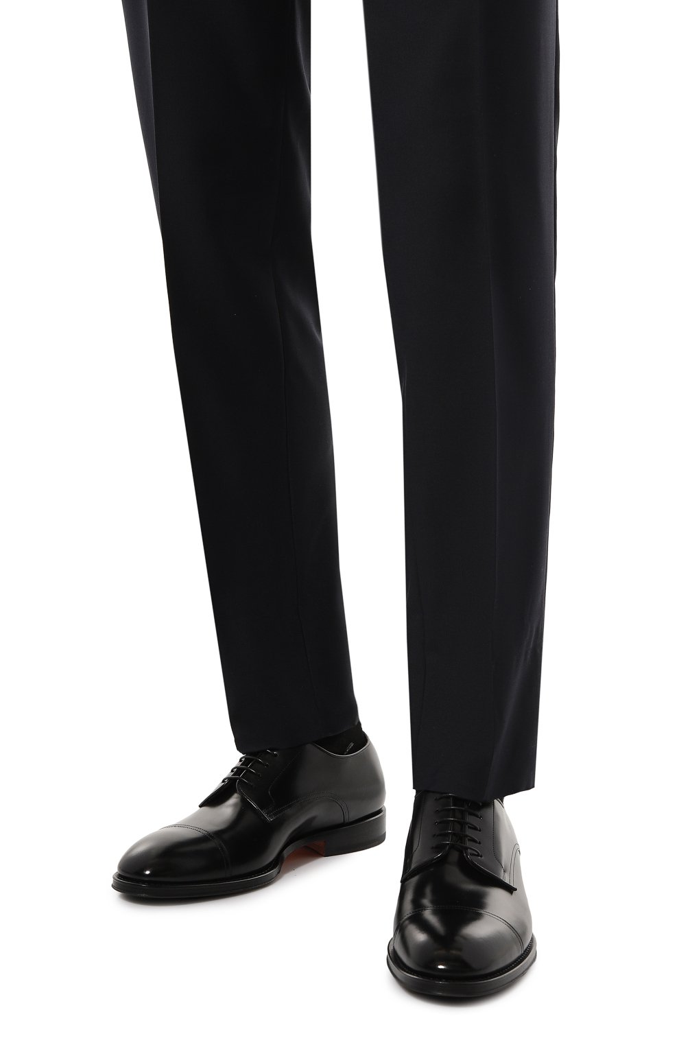 Мужские кожаные дерби SANTONI черного цвета, арт. MCJG18576JG1B0BR | Фото 3 (Материал внутренний: Натуральная кожа; Материал сплава: Проставлено; Нос: Не проставлено; Стили: Классический)