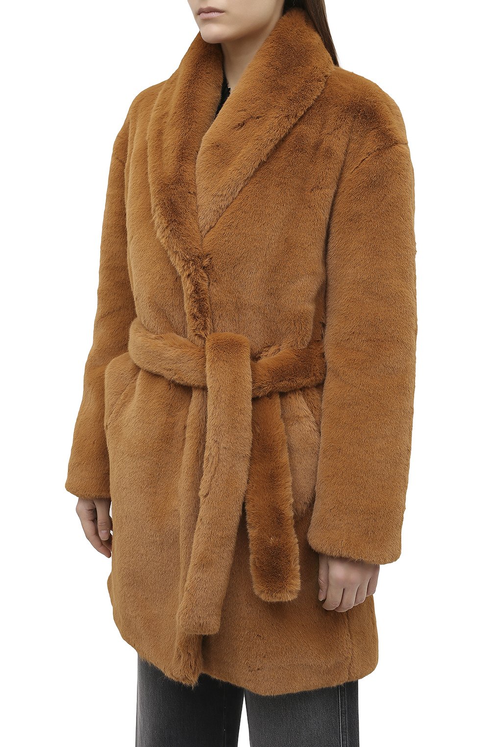Женская шуба из экомеха RAG&BONE коричневого цвета, арт. WAW20F2025LQ25 | Фото 3 (Материал внешний: Экомех, Синтетический материал; Рукава: Длинные; Женское Кросс-КТ: Экомех; Длина (верхняя одежда): До середины бедра; Материал подклада: Хлопок; Стили: Кэжуэл)