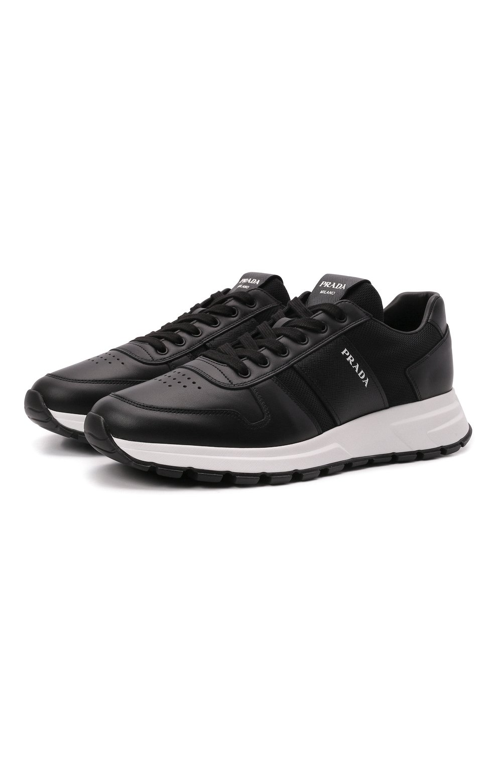Мужские комбинированные кроссовки prax 01 PRADA черного цвета, арт. 4E3571-3L3F-F0002-G000 | Фото 1 (Стили: Классический; Материал утеплителя: Без утеплителя)