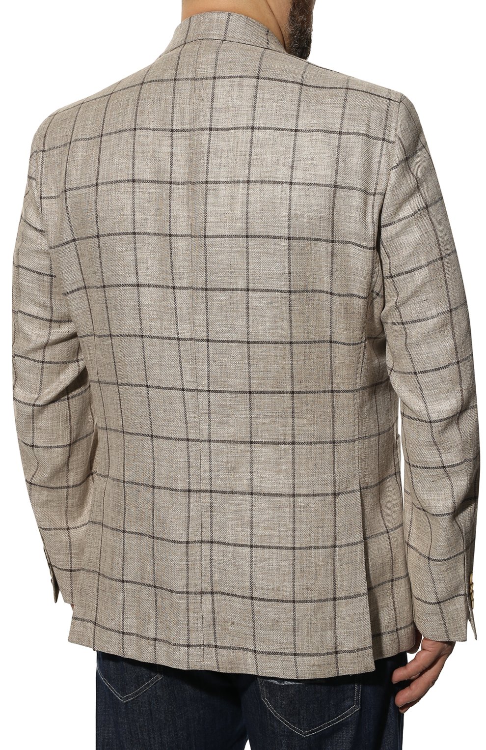 Мужской пиджак изо льна и шерсти WINDSOR бежевого цвета, арт. 13 GAR0N-U 10009198/60-66 | Фото 4 (Big sizes: Big Sizes; Материал внешний: Шерсть, Лен; Рукава: Длинные; Случай: Повседневный; Длина (для топов): Стандартные; 1-2-бортные: Однобортные; Материал подклада: Вискоза; Пиджаки М: Приталенный; Стили: Кэжуэл)
