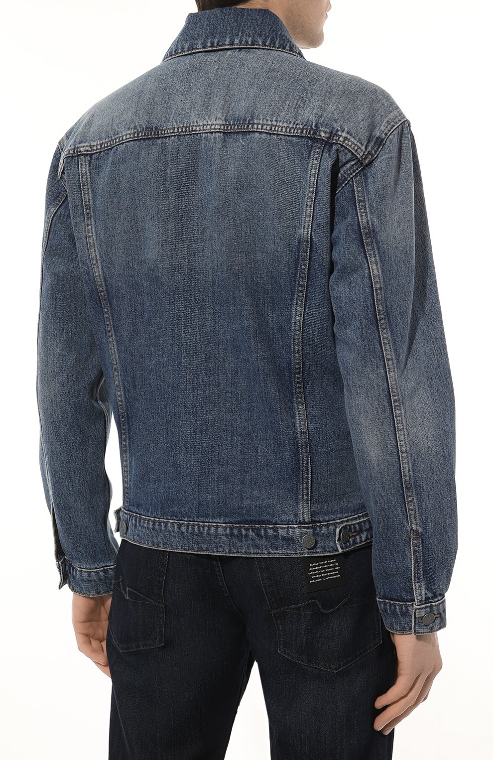 Мужская джинсовая куртка BOSS ORANGE синего цвета, арт. 50501786 | Фото 4 (Кросс-КТ: Куртка, Деним; Рукава: Длинные; Материал сплава: Проставлено; Материал внешний: Хлопок, Деним; Драгоценные камни: Проставлено; Длина (верхняя одежда): Короткие; Стили: Кэжуэл)