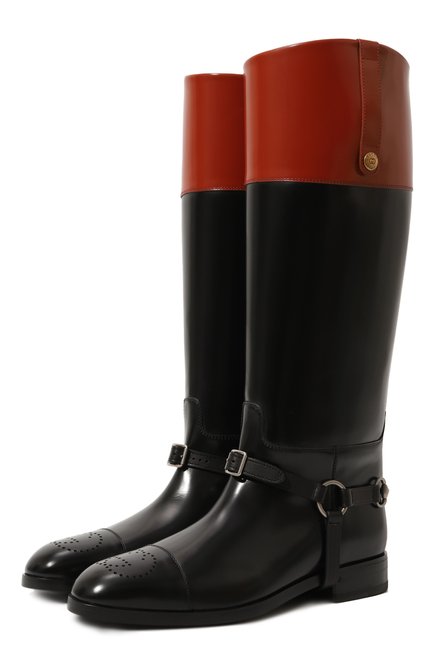 Мужского кожаные сапоги GUCCI черного цвета, арт. 675655 DS8J0 | Фото 1 (Подошва: Плоская; Высота голенища: Высокие)