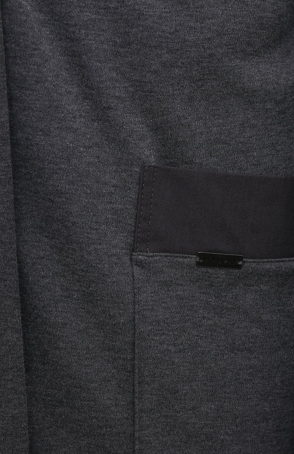 Мужской хлопковый халат HANRO темно-серого цвета, арт. 075135 | Фото 5 (Рукава: Длинные; Кросс-КТ: домашняя одежда; Материал внешний: Хлопок; Длина (верхняя одежда): Длинные)