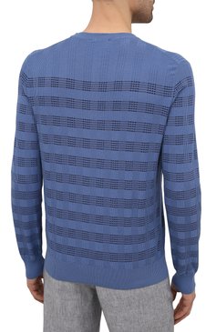Мужской хлопковый джемпер BRIONI синего цвета, арт. UMQ90L/P0K11 | Фото 4 (Мужское Кросс-КТ: Джемперы; Рукава: Длинные; Длина (для топов): Стандартные; Принт: С принтом; Региональные ограничения белый список (Axapta Mercury): RU; Материал внешний: Хлопок; Вырез: Круглый; Стили: Кэжуэл)