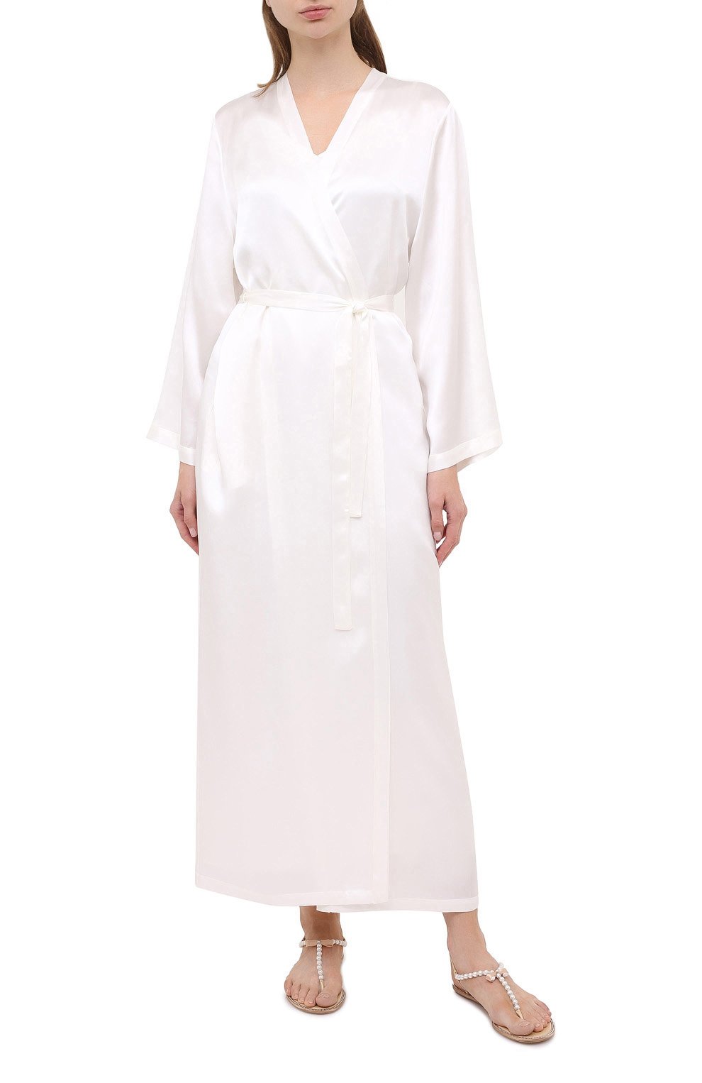 Женский шелковый халат MARJOLAINE белого цвета, арт. Laurian | Фото 3 (Материал внешний: Шелк)