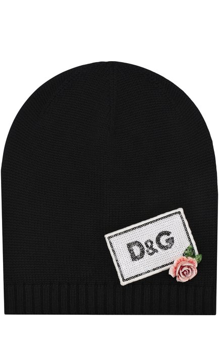 Детского шерстяная шапка с пайетками и декором DOLCE & GABBANA черного цвета, арт. LB3H79/LK5K6 | Фото 1 (Статус проверки: Проверена категория, Проверено; Материал: Шерсть, Текстиль)