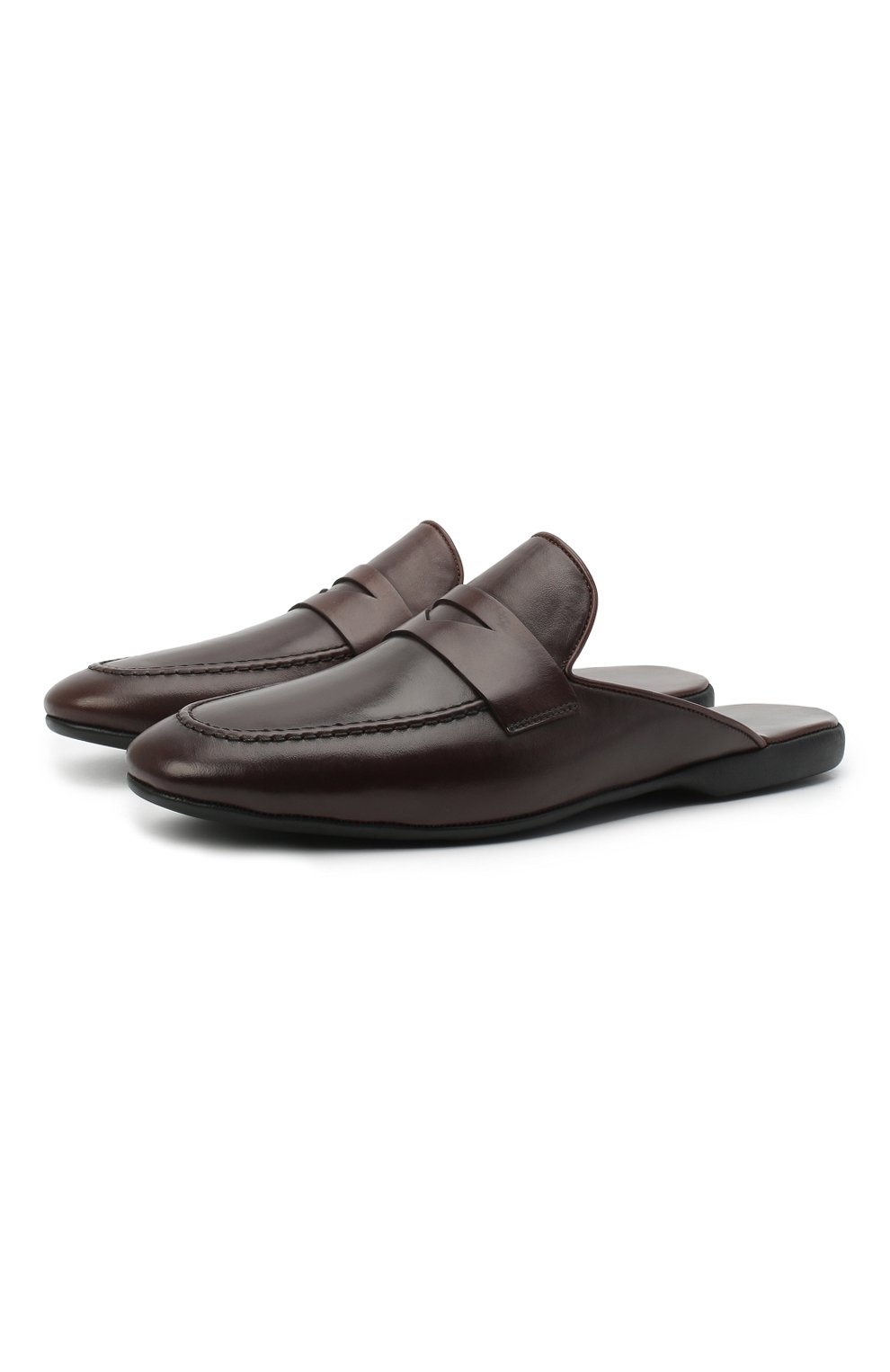 Мужского кожаные домашние туфли FARFALLA темно-коричневого цвета, арт. G13 | Фото 1 (Материал внутренний: Натуральная кожа; Мужское Кросс-КТ: тапочки-обувь)