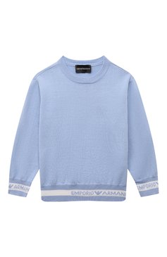 Детский хлопковый пуловер EMPORIO ARMANI голубого цвета, арт. 3R4M56/4M0RZ | Фото 1 (Рукава: Длинные; Мальчики Кросс-КТ: Пуловер-одежда; Материал сплава: Проставлено; Материал внешний: Хлопок; Драгоценные камни: Проставлено)