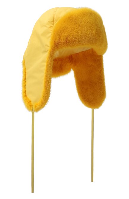 Женская шапка-ушанка дарья с отделкой из меха норки FURLAND желтого цвета, арт. 0194810010066600068 | Фото 1 (Нос: Не проставлено; Материал: Текстиль; Материал сплава: Проставлено)