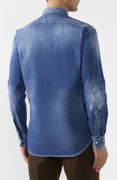 Мужская джинсовая рубашка DSQUARED2 синего цвета, арт. S74DM0379/S30341 | Фото 4 (Манжеты: На пуговицах; Воротник: Button down; Рукава: Длинные; Кросс-КТ: Деним; Случай: Повседневный; Длина (для топов): Стандартные; Принт: С принтом; Материал внешний: Хлопок; Размерность: Маломерит; Статус проверки: Проверена категория)
