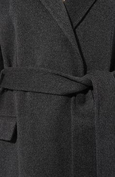 Женское пальто из шерсти и кашемира THEORY темно-серого цвета, арт. M0701410 | Фото 5 (Материал внешний: Шерсть; Рукава: Длинные; Длина (верхняя одежда): До колена; Материал сплава: Проставлено; 1-2-бортные: Однобортные; Драгоценные камни: Проставлено; Стили: Кэжуэл)