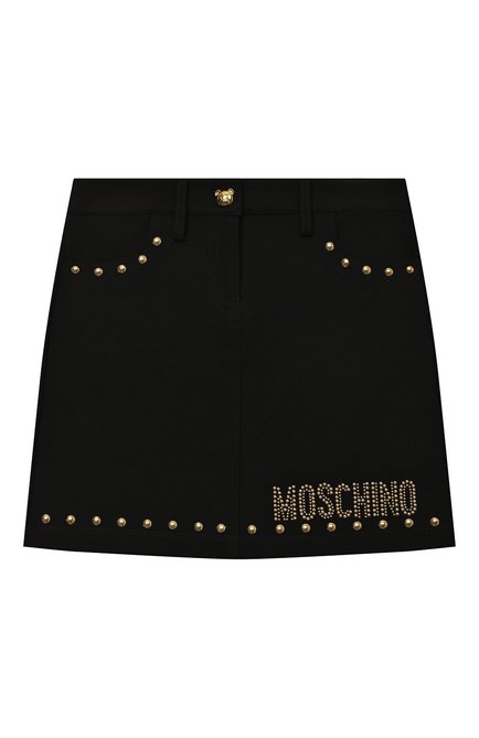 Детская юбка из вискозы MOSCHINO черного цвета, арт. HDJ023/LJA02/10A-14A | Фото 1 (Материал внешний: Вискоза; Случай: Повседневный; Ростовка одежда: 10 - 11 лет | 140 - 146см, 12 лет | 152 см, 13 - 15 лет | 158 см)