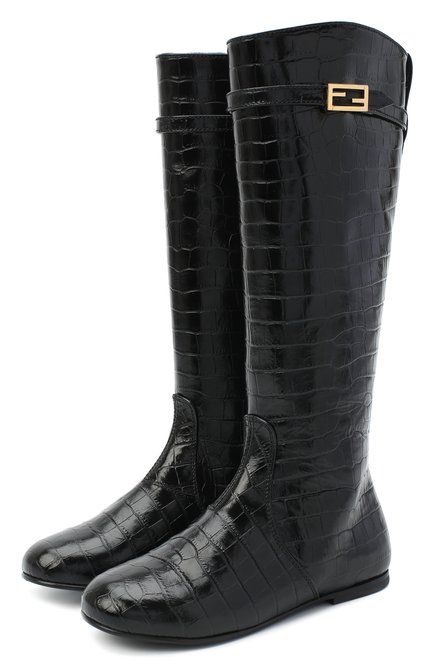 Детские кожаные сапоги FENDI черного цвета по цене 107500 руб., арт. JFR311/TC3/27-31 | Фото 1