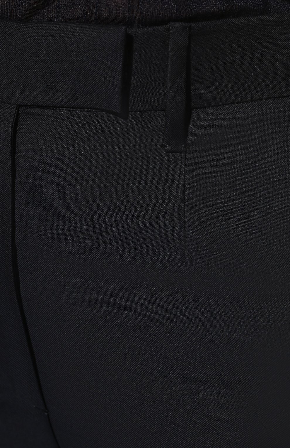 Женские шерстяные брюки PRADA темно-синего цвета, арт. P237G-10GK-F0008-221 | Фото 5 (Длина (брюки, джинсы): Удлиненные; Материал внешний: Шерсть; Стили: Гламурный; Женское Кросс-КТ: Брюки-одежда; Силуэт Ж (брюки и джинсы): Расклешенные)