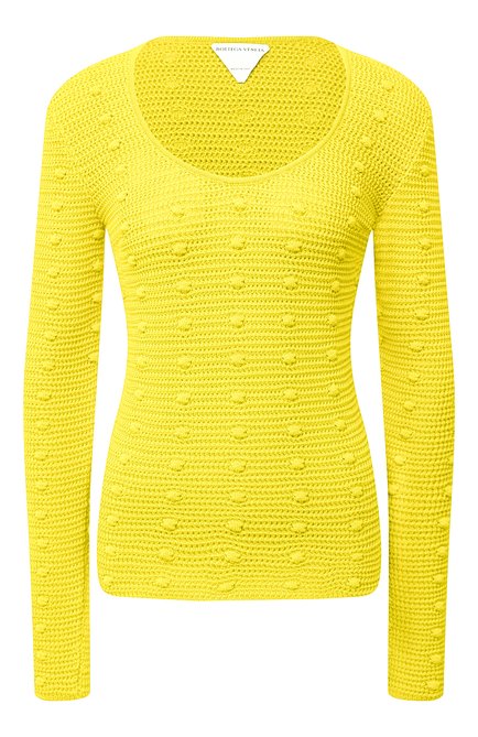 Женский хлопковый пуловер BOTTEGA VENETA желтого цвета, арт. 647743/V0DW0 | Фото 1 (Материал внешний: Хлопок; Женское Кросс-КТ: Пуловер-одежда; Стили: Кэжуэл; Рукава: Длинные; Длина (для топов): Стандартные; Региональные ограничения белый список (Axapta Mercury): RU)