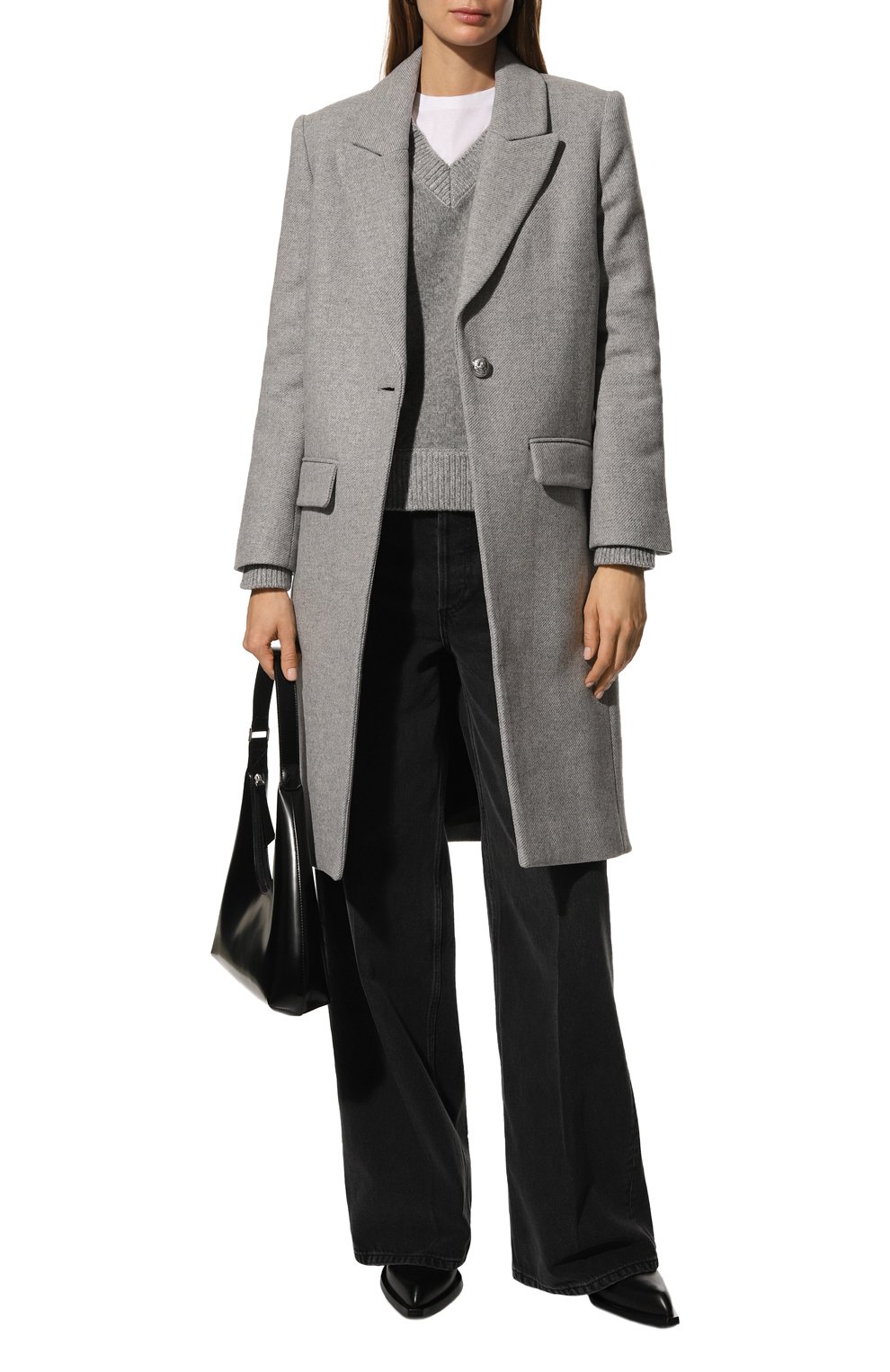 Женское пальто из шерсти и кашемира ZADIG&VOLTAIRE серого цвета, арт. WWC000184 | Фото 2 (Материал внешний: Шерсть; Рукава: Длинные; Длина (верхняя одежда): До колена; Региональные ограничения белый список (Axapta Mercury): Не проставлено; Материал сплава: Проставлено; Нос: Не проставлено; 1-2-бортные: Однобортные; Драгоценные камни: Проставлено; Материал подклада: Вискоза; Стили: Кэжуэл)