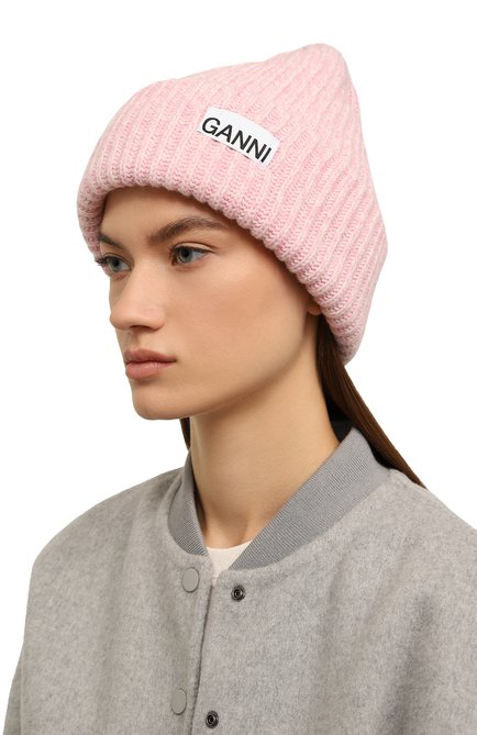 Женская шерстяная шапка GANNI светло-розового цвета, арт. A4429 | Фото 2 (Материал: Шерсть, Текстиль)