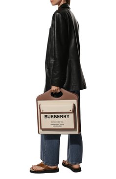 Женская сумка pocket BURBERRY бежевого цвета, арт. 8039362 | Фото 3 (Сумки-технические: Сумки top-handle; Материал: Текстиль; Размер: large)