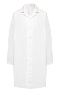 Женская хлопковая рубашка YOHJI YAMAMOTO белого цвета, арт. NN-B06-001 | Фото 1 (Рукава: Длинные; Принт: Без принта; Женское Кросс-КТ: Рубашка-одежда; Длина (для топов): Удлиненные; Материал внешний: Хлопок)