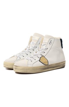 Детские высокие кеды из кожи PHILIPPE MODEL JUNIOR белого цвета, арт. 75195/28-35 | Фото 1 (Девочки Кросс-КТ: Обувь-высокие; Материал сплава: Проставлено; Нос: Не проставлено; Материал внутренний: Текстиль)