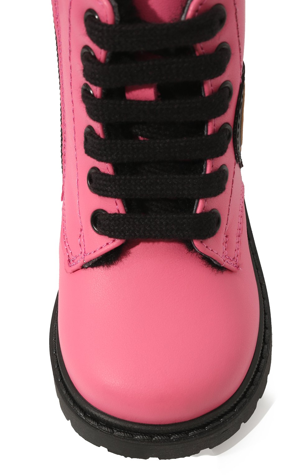 Детские кожаные ботинки MOSCHINO розового цвета, арт. 68800 VAR.3/18-27 | Фото 4 (Материал утеплителя: Натуральный мех; Материал сплава: Проставлено; Нос: Не проставлено)