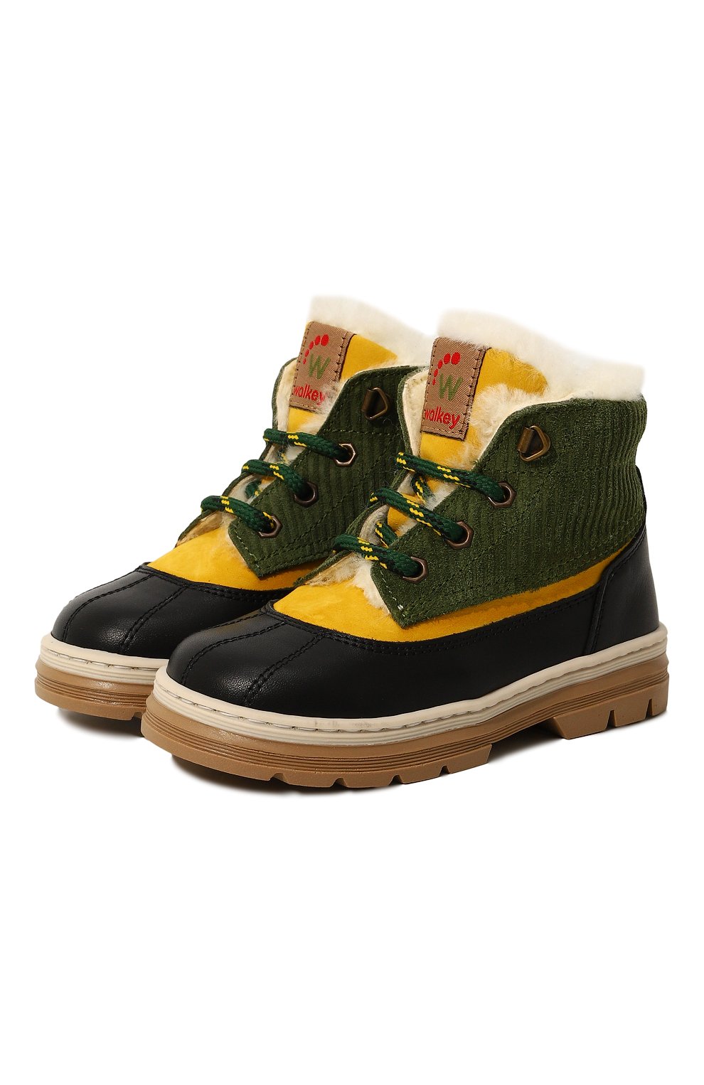 Детские кожаные ботинки WALKEY зеленого цвета, арт. Y1B5-42642-1683B013/25-29 | Фото 1 (Материал утеплителя: Натуральный мех; Материал сплава: Проставлено; Нос: Не проставлено)