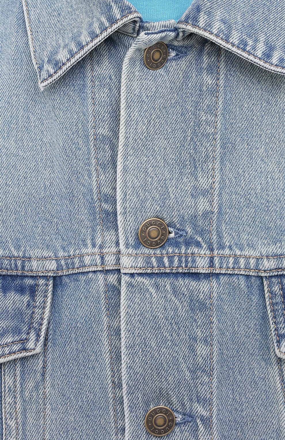 Мужская джинсовая куртка GUCCI голубого цвета, арт. 594850/XDA83 | Фото 5 (Кросс-КТ: Куртка, Деним; Рукава: Длинные; Стили: Гранж; Региональные ограничения белый список (Axapta Mercury): RU; Материал внешний: Хлопо�к, Деним; Мужское Кросс-КТ: Верхняя одежда; Длина (верхняя одежда): Короткие)