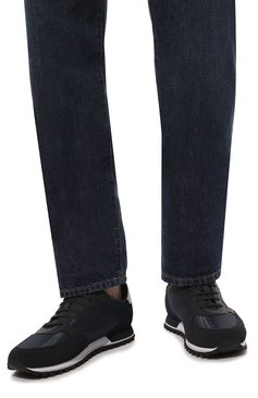 Мужские комбинированные кроссовки BOSS темно-синего цвета, арт. 50470152 | Фото 3 (Стили: Классический; Материал утеплителя: Без утеплителя; Материал внутренний: Текстиль; Подошва: Массивная)