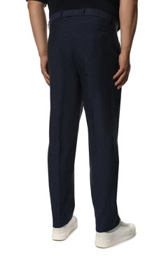 Мужские льняные брюки HILTL темно-синего цвета, арт. PIL0/53355/60-70 | Фото 4 (Big sizes: Big Sizes; Силуэт М (брюки): Чиносы; Длина (брюки, джинсы): Стандартные; Случай: Повседневный; Материал внешний: Лен; Стили: Кэжуэл)