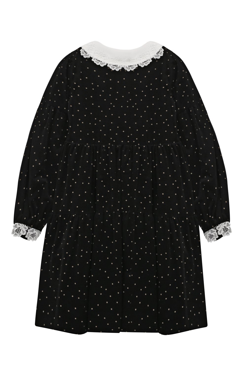 Детское платье DESIGNERS CAT черного цвета, арт. 100000K01001472/14A-16A | Фото 2 (Рукава: Длинные; Случай: Повседневный; Материал сплава: Проставлено; Материал внешний: Хлопок; Девочки Кросс-КТ: Платье-одежда; Драгоценные камни: Проставлено; Материал подклада: Хлопок)