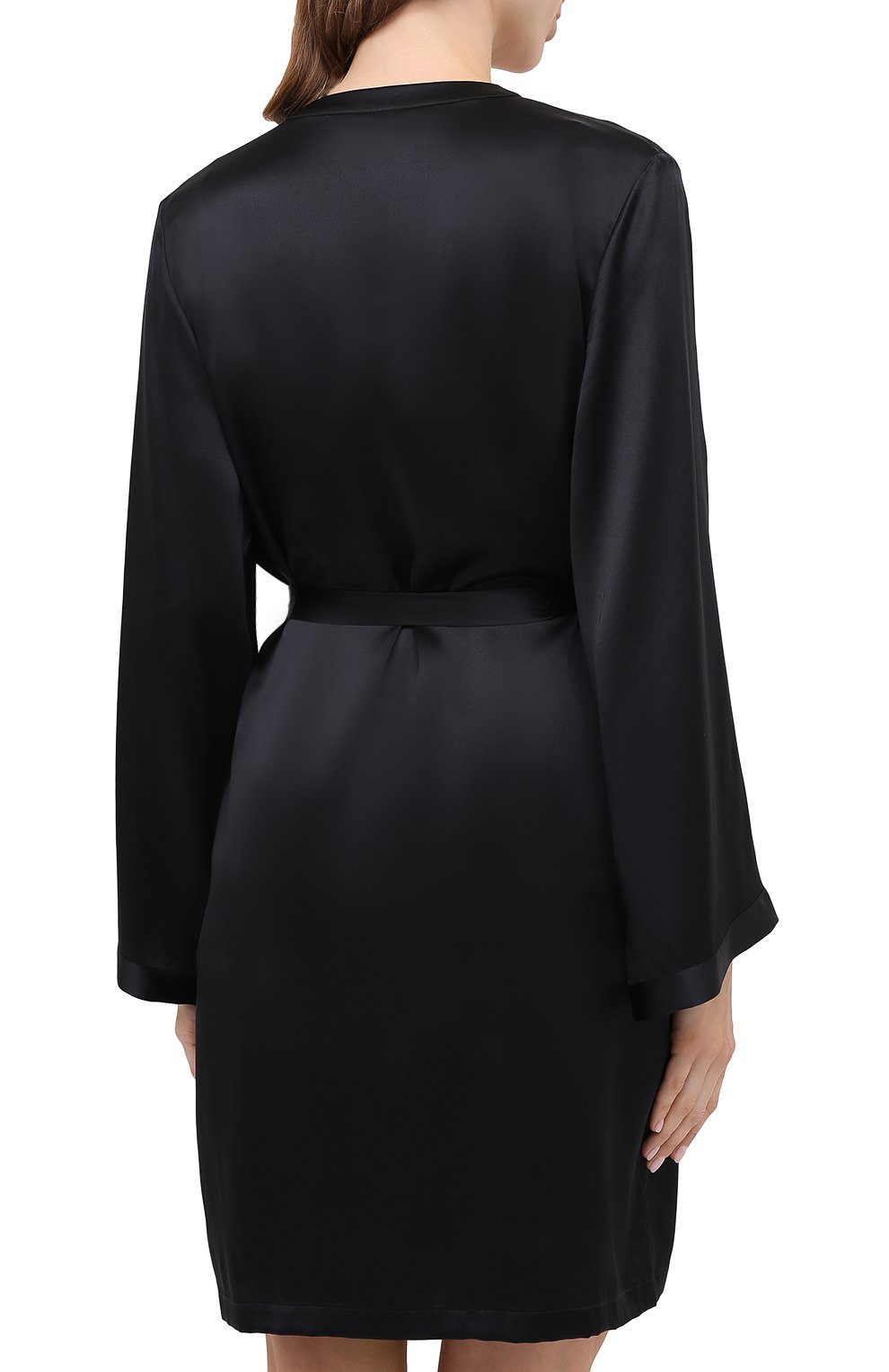 Женский шелковый халат MARJOLAINE черного цвета, арт. Laser | Фото 4 (Материал внешний: Шелк)
