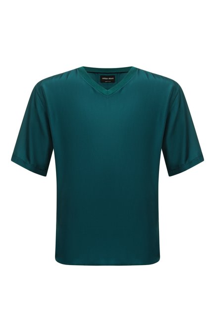 Мужская шелковая футболка GIORGIO ARMANI темно-бирюзового цвета по цене 66950 руб., арт. 2SGCCZ01/TZ832 | Фото 1