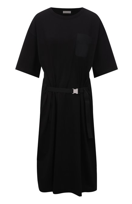 Женское хлопковое платье MONCLER черного цвета, арт. G2-093-8I000-03-829HP | Фото 1 (Рукава: Короткие; Длина Ж (юбки, платья, шорты): До колена; Материал внешний: Хлопок; Женское Кросс-КТ: Платье-одежда; Случай: Повседневный; Стили: Спорт-шик)