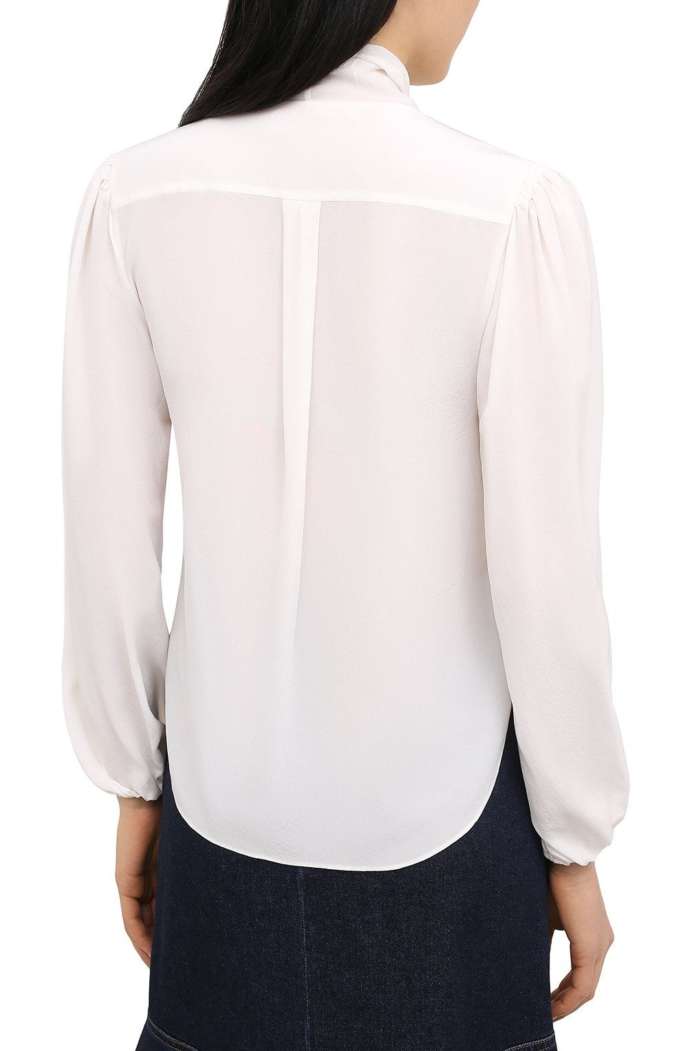 Женская шелковая блузка SEE BY CHLOÉ белого цвета, арт. CHS20WHT14011 | Фото 4 (Материал внешний: Шелк; Рукава: Длинные; Принт: Без принта; Длина (для топов): Стандартные; Стили: Бохо; Женское Кросс-КТ: Блуза-одежда)
