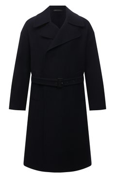 Мужской пальто из шерсти и кашемира GIORGIO ARMANI темно-синего цвета, арт. 1WG0L07Q/T02VR | Фото 1 (Материал внешний: Шерсть; Рукава: Длинные; Стили: Классический; Длина (верхняя одежда): Длинные; Мужское Кросс-КТ: пальто-верхняя одежда)