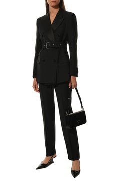 Женский двубортный жакет PRADA черного цвета, арт. P561IH-1YB8-F0806-202 | Фото 2 (Материал внешний: Шерсть; Стили: Гламурный; Случай: Вечерний, Формальный; 1-2-бортные: Двубортные; Женское Кросс-КТ: Жакет-одежда)