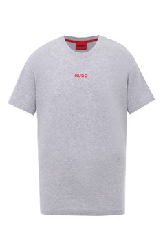 Мужская хлопковая футболка HUGO серого цвета, арт. 50493057 | Фото 1 (Принт: Без принта; Рукава: Короткие; Длина (для топов): Стандартные; Материал сплава: Проставлено; Материал внешний: Хлопок; Драгоценные камни: Проставлено; Стили: Кэжуэл)