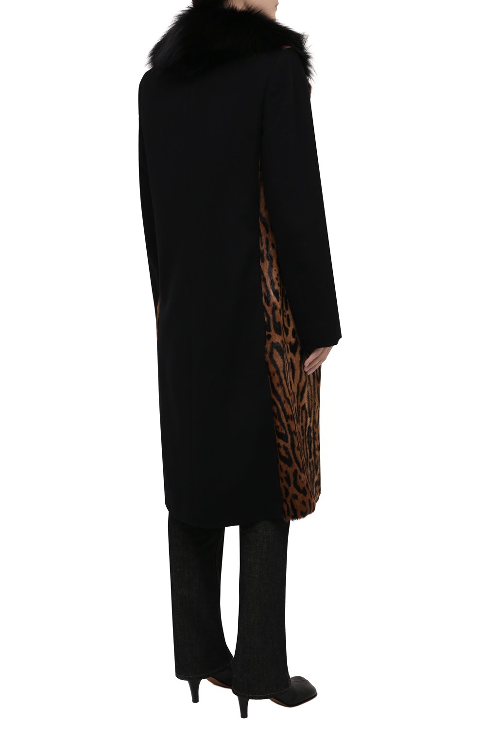Женская комбинированное пальто DOLCE & GABBANA леопардового цвета, арт. F0AU0F/GEW00 | Фото 4 (Женское Кросс-КТ: Мех; Материал внешний: Шерсть, Натуральный мех; Рукава: Длинные; Стили: Гламурный; Длина (верхняя одежда): До колена; Материал подклада: Синтетический материал)