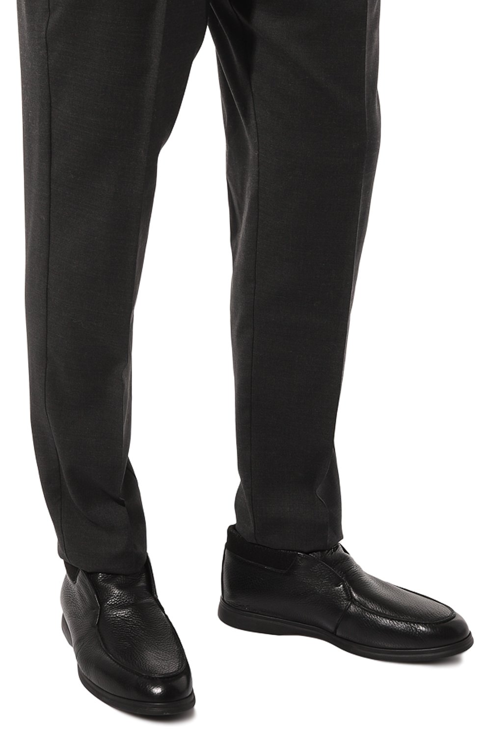 Мужские кожаные ботинки ALDO BRUE черного цвета, арт. AB5385R | Фото 3 (Мужское Кросс-КТ: Ботинки-обувь; Материал сплава: Проставлено; Материал утеплителя: Без утеплителя; Материал внутренний: Текстиль; Подошва: Плоская; Драгоценные камни: Проставлено)