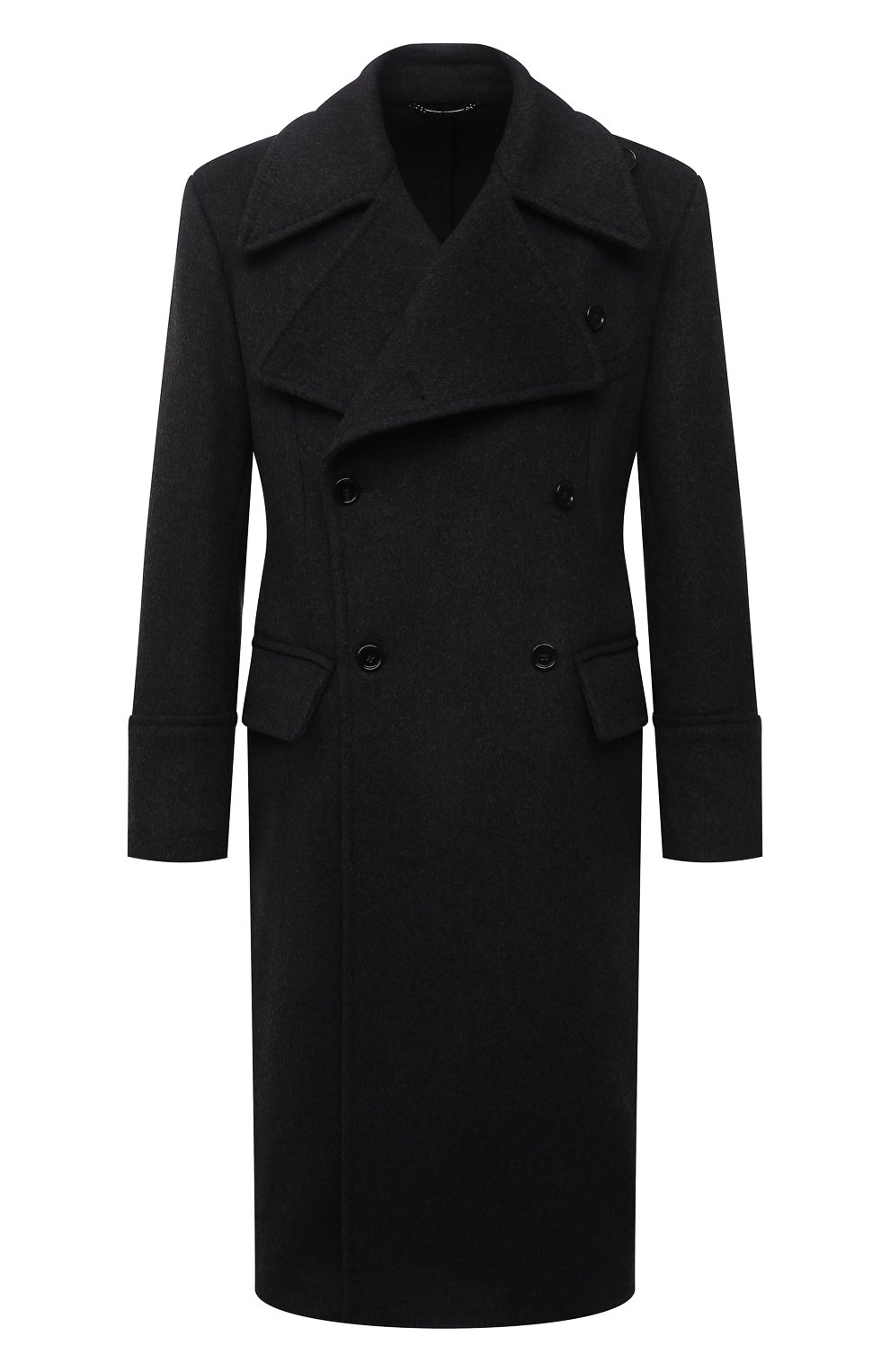 Мужской шерстяное пальто DOLCE & GABBANA темно-серого цвета, арт. G024ZT/FU2H5 | Фото 1 (Материал внешний: Шерсть; Рукава: Длинные; Длина (верхняя одежда): Длинные; Мужское Кросс-КТ: пальто-верхняя одежда; Стили: Кэжуэл)