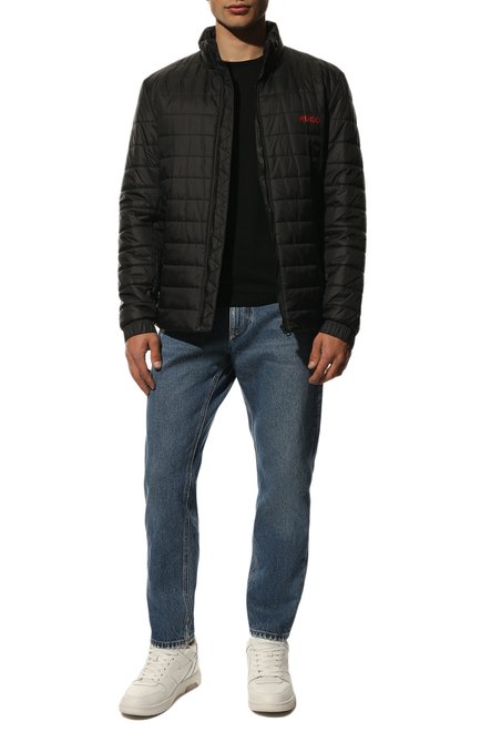 Мужская утепленная куртка HUGO че рного цвета, арт. 50468719 | Фото 2 (Длина (верхняя одежда): Короткие; Материал внешний: Синтетический материал; Рукава: Длинные; Кросс-КТ: Куртка; Мужское Кросс-КТ: утепленные куртки; Стили: Кэжуэл)